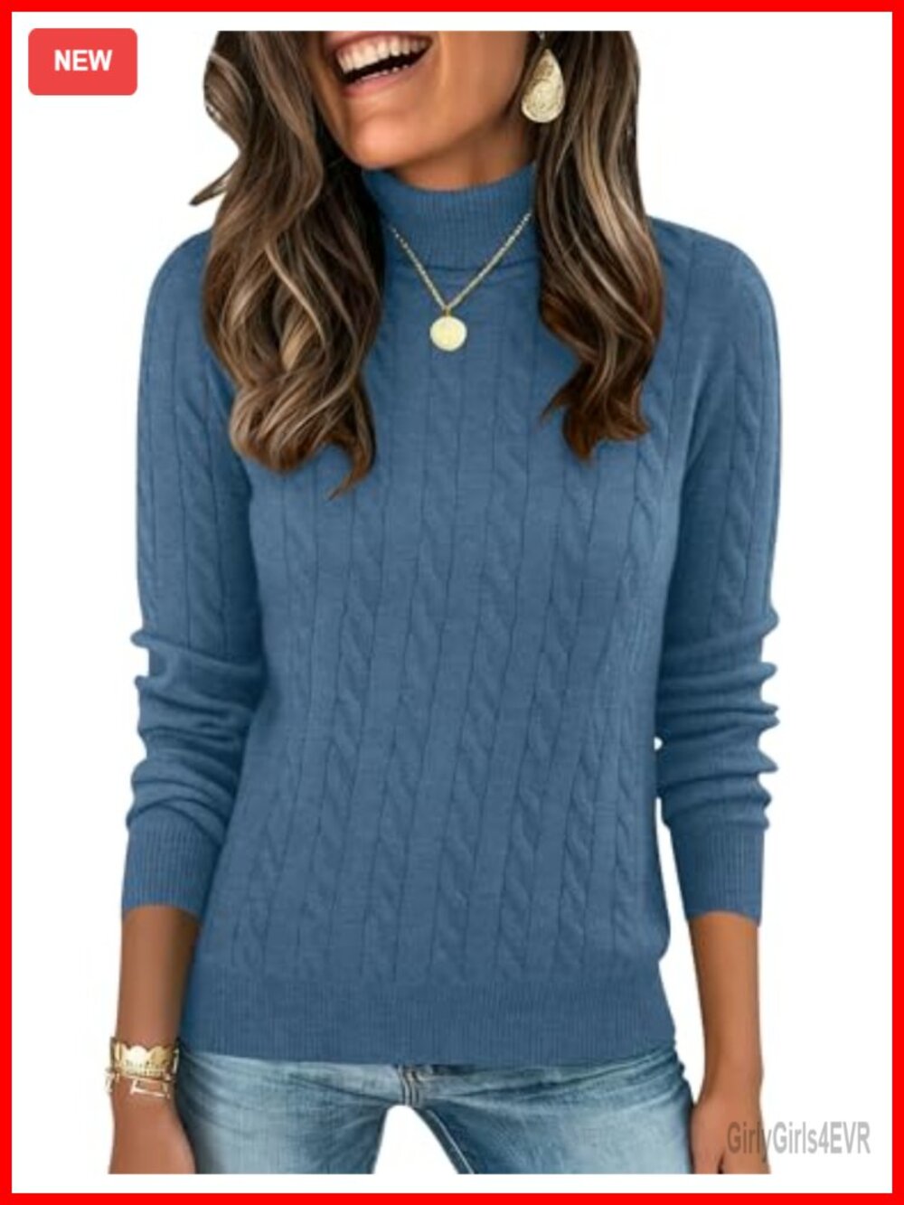 Women's Cable Knit Turtleneck Sweater Slim Fit Long Sleeve Pullover, 50% Viscose